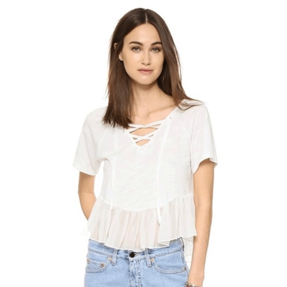 Elizabeth and James Sissy Cotton Silk‎ lace front Blouse NWT